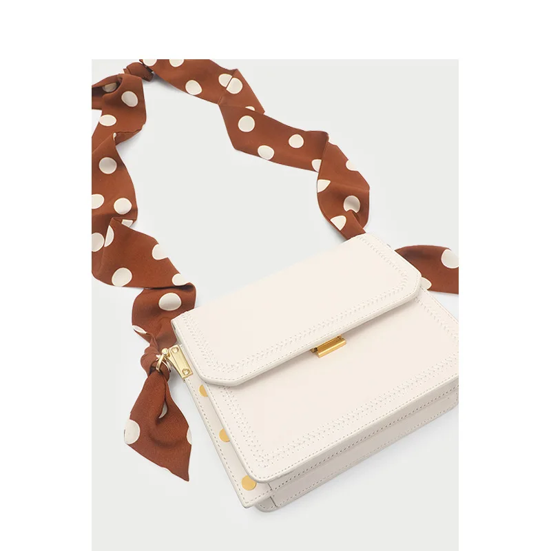 

MZORANGE European and American Fashion New Leather Handbags Dot Silk Scarf Leather Organ Shoulder Messenger Small Square Bag