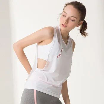 

Women Yoga Tank Top Sports Shirts Sleeveless Vest Hollow-out Mesh Sexy Fitness Yoga T-Shirt Quick Dry Sports Clothing Yoga Top