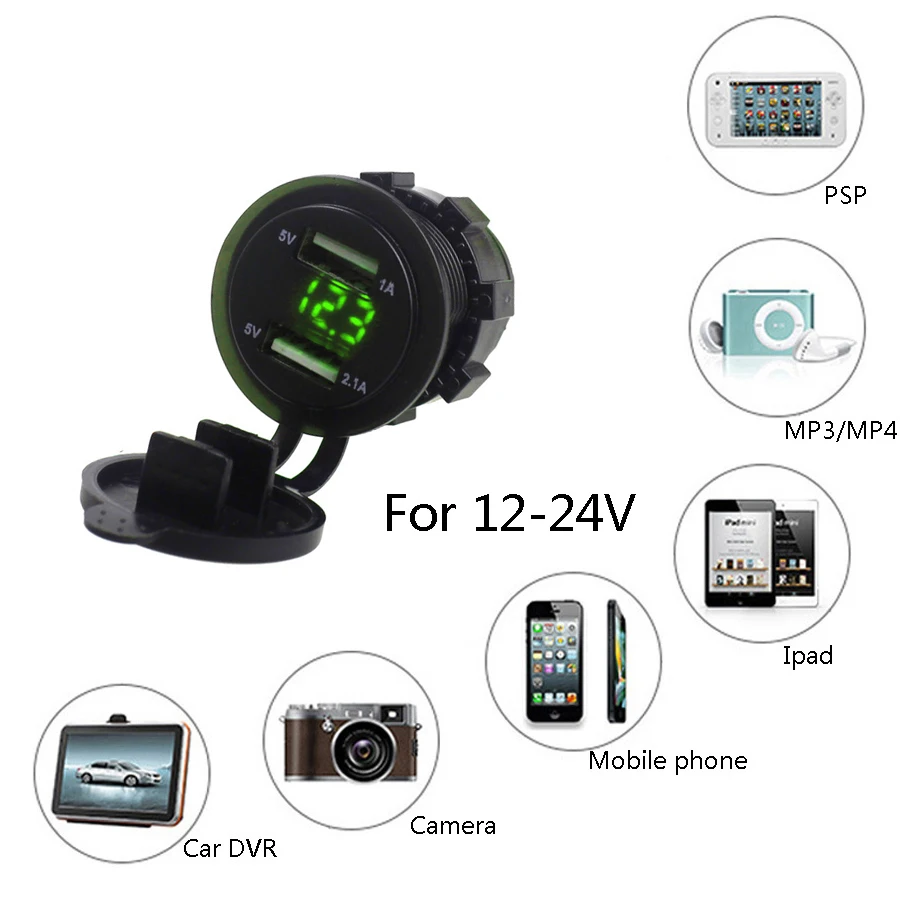 HYZHAUTO 5 V 3.1A المزدوج مقبس USB سيارة مهايئ شاحن مع LED الرقمية الفولتميتر ل شاشة هاتف اللوحي قارب دراجة نارية 1 قطعة 12 -24 V