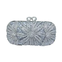 Kuss Schloss Silber Blume Geldbörse und Handtaschen für Frauen Kristall Abendtaschen