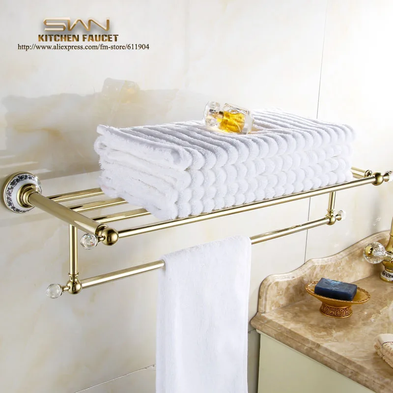 Brass Bathroom Bath Towel Rack Bar Towel Shelf Gold Color Pattern