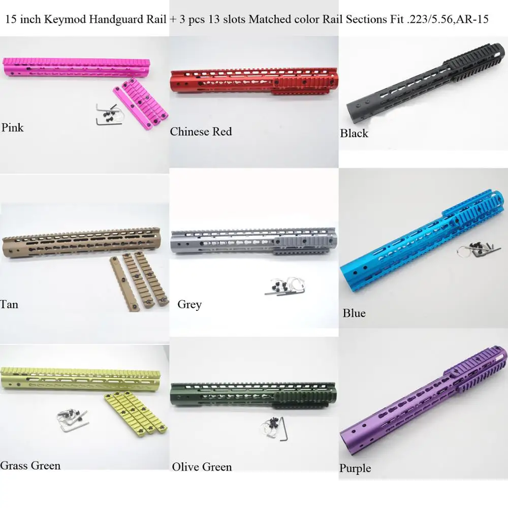 Aplus 15'' inch Keymod Handguard Rail Free Float Mount System with 3 pcs matched 13 colors Picatinny Sections Fit.223/5.56