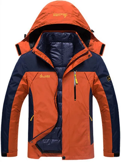 6XL размера плюс Мужская куртка 3 в 1 с пуховой подкладкой, одежда для улицы, мужская теплая куртка для походов, Походов, Кемпинга, катания на лыжах, альпинизма - Цвет: Orange