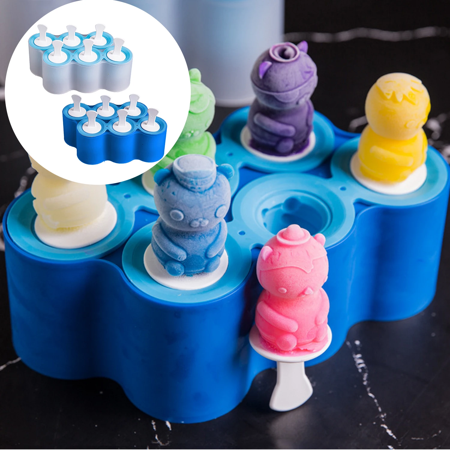 

Behogar 6-Slot Reusable Cute Cartoon Silicone DIY Ice Cream Pop Popsicle Chocolate Lollipops Maker Mould Mold for Kitchen Tool
