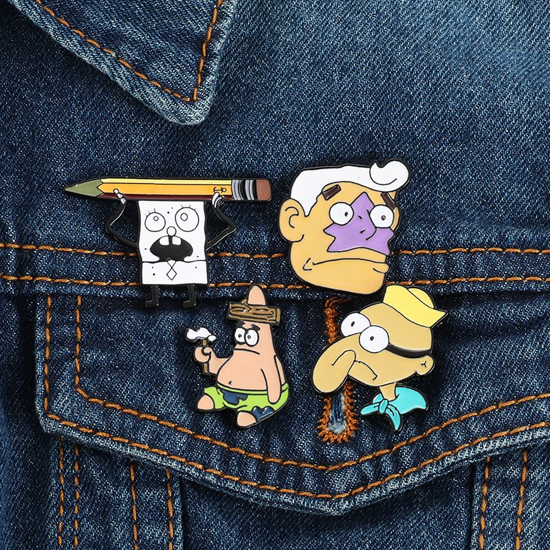 

Cartoon funny brooch sponge baby marine character enamel pin Denim clothes bag Button badge anime jewelry to send child gifts