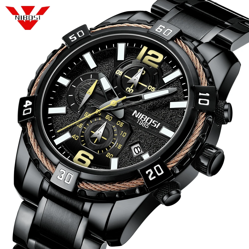 

NIBOSI Mens Watches Top Brand Luxury Quartz Watch Man Sport Wrist Watch Clock Big Dial Chronograph Waterproof Relogio Masculino