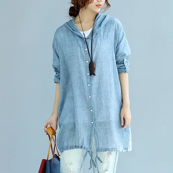 

Johnature Spring Summer New Hooded Color Cardigan Coats 2020 Solid Color Single-breasted Long Sleeve Casual Loose Women Coats