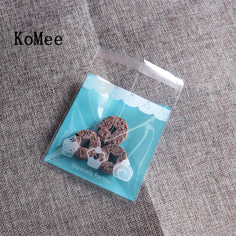 

100pcs/lot 10x10+3cm Blue Pattern Clear Plastic Cellephane Bag Favor Candy Gift Cookies Packaging Bag Bopp Ploy Bags