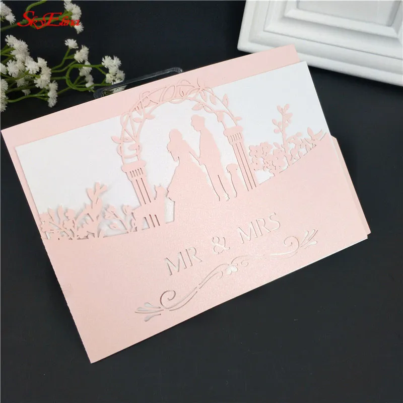 10 шт. лазерная резка, для свадьбы Приглашения карты кружева памятные конверты Свадебная вечеринка Декорации для свадьбы элегантные размером 12*18 см для снятия боли в 6zsh070 - Цвет: pink