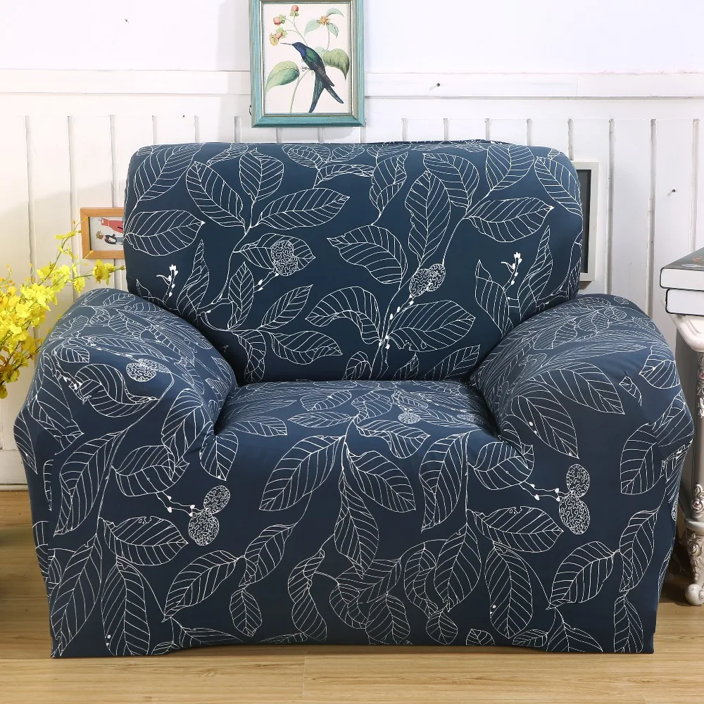 Blue leaves print couch sofa cover,universal stretch couch