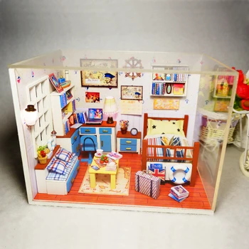 

DIY 3D Wooden Building dollhouse Miniature Assemble Puzzl Kits with Funitures Toys For MM/GG Festival Handmade Creative Gifts
