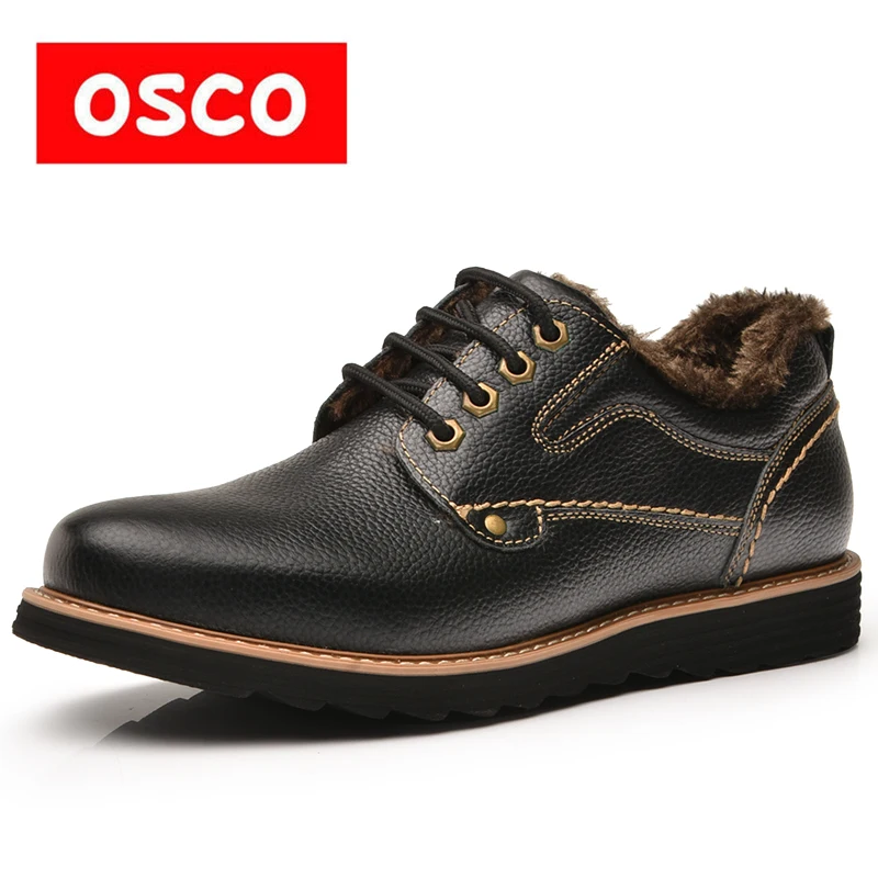 

OSCO Factory direct WINTER New Men cow leather boots Fashion Men Casual WARN Ankle boots#RUC3635