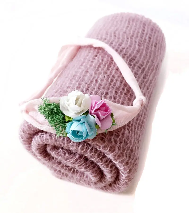 Mohair Baby Stretch Wrap Newborn Tieback Headband Set Baby Photography Props Blankets Knit Baby Wrap Swaddle