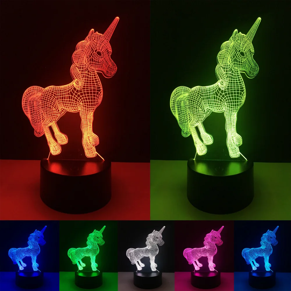 3D Creative Luminaria Unicorn LED Table Lamp Lantern 7 Color Change