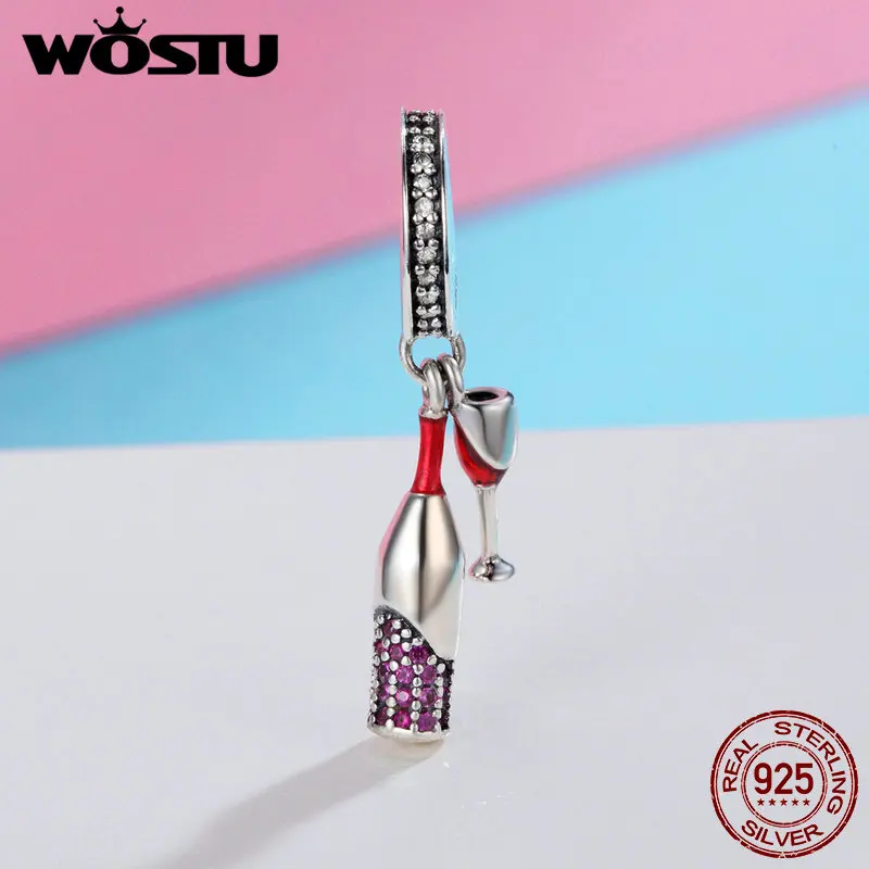 Günstige WOSTU Neue Ankunft 925 Sterling Silber Champagner Baumeln Perlen Anhänger fit original Charme Armband Für Frauen Schmuck Geschenk CQC373
