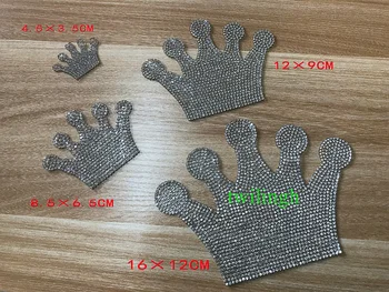 

Rhinestone Crown Baby Clothes Patches Hot Fix Rhinestone Motif Children Baby Suit Crystal iron on Crown Glass Patch Applique