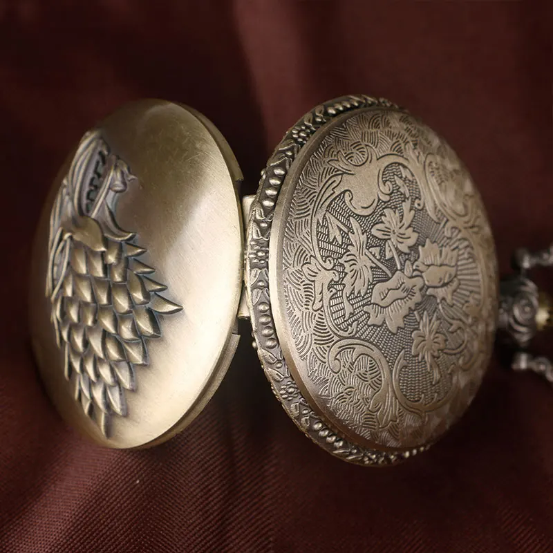 Благородный Старк дом символ Винтаж кулон часы Мода Кварцевые Ретро Чехол с волком стиль для мужчин женщин Бронзовый карманные часы цепь подарок