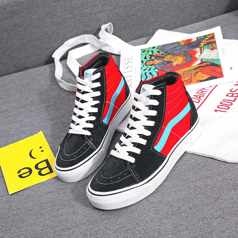 

Korean Ins Super-hot Skateboarding Shoes Student Couple High-top Canvas Street 11 Kinds Of Color 35-45 Size Women Flat shoes