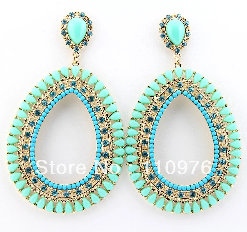 SN204605 Hot Sale Vintage Stud Earring Green Color Antique Big Size