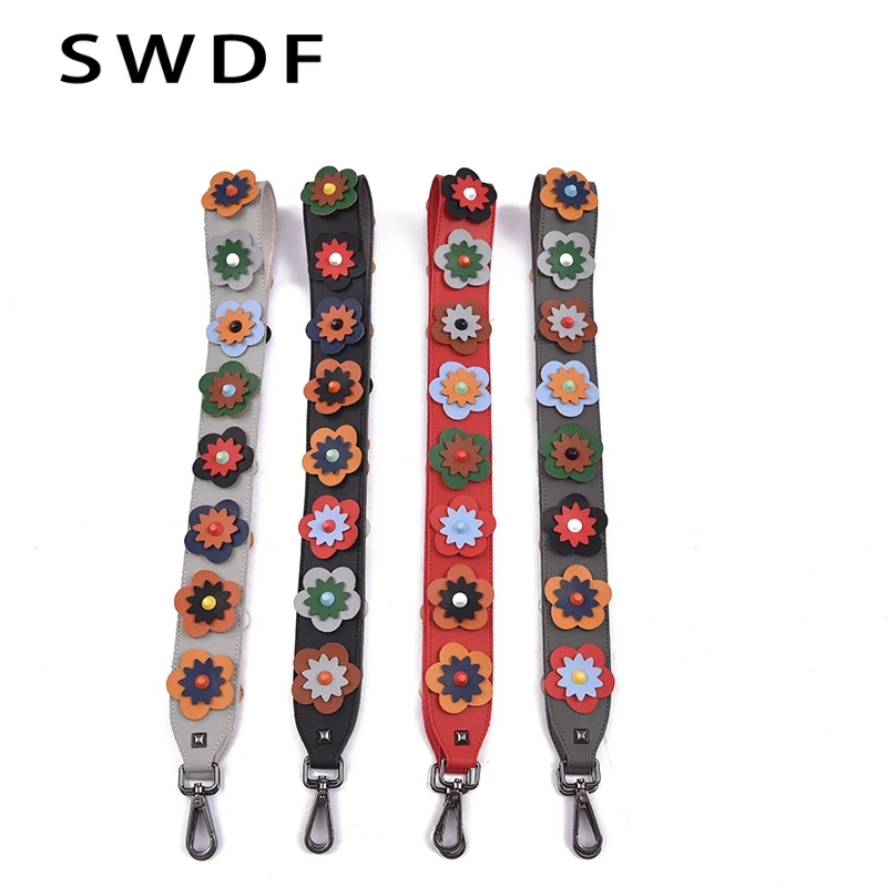 

SWDF 2019 New PU leather women handbags bag strap chic you rivet bag strap flower and plain design easy matching O Bag Strapper