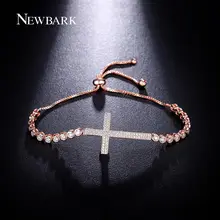 NEWBARK Trendy Round CZ Diamond Cross Design Beads Bracelets For Women Rose Gold Plated Silver Color Box Chain Jewelry Gifts