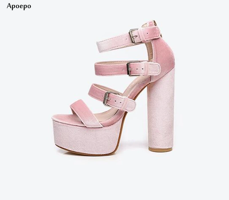 

New Super High Thick Heels Woman Sandal 2018 Summer Open Toe Ankle Strap Platform Shoes Runway Cutouts Gladiator Shoes