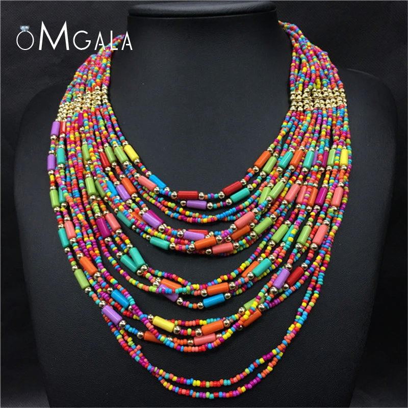 

OMGALA New Design Bohemia Colorful Beads Choker Necklace For Women