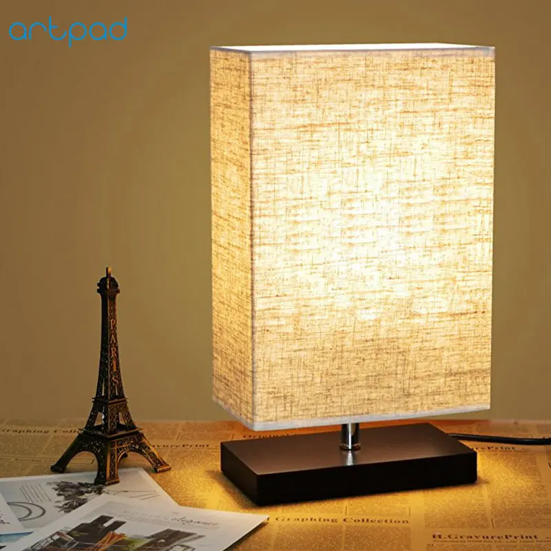 Bedroom Bedside Table Lamp Cloth Lampshade Wood Base E27 Lampholder For Living Room Decor Indoor Desk Lighting | Лампы и освещение