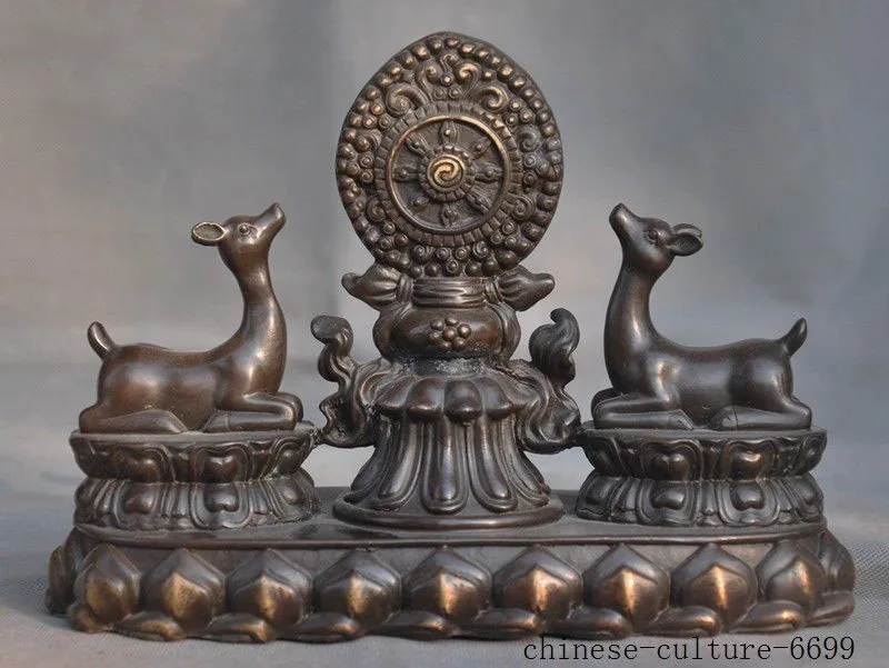 

Christmas 9" old Tibet Feng Shui bronze auspicious deer eight treasures one of statue Halloween