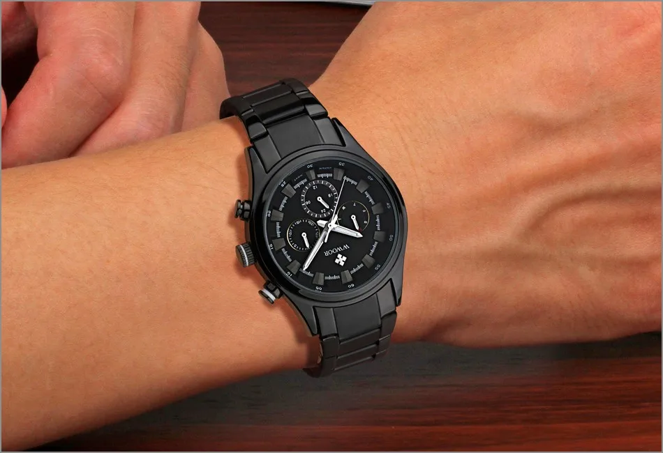 WWOOR Black Watches Men Top Luxury Brand Waterproof Luminous Hands Quartz Watch  Military Male Hour WristWatch relogio masculino (15)
