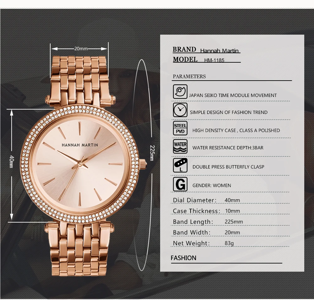 relógios moda negócios aço inoxidável diamante dial
