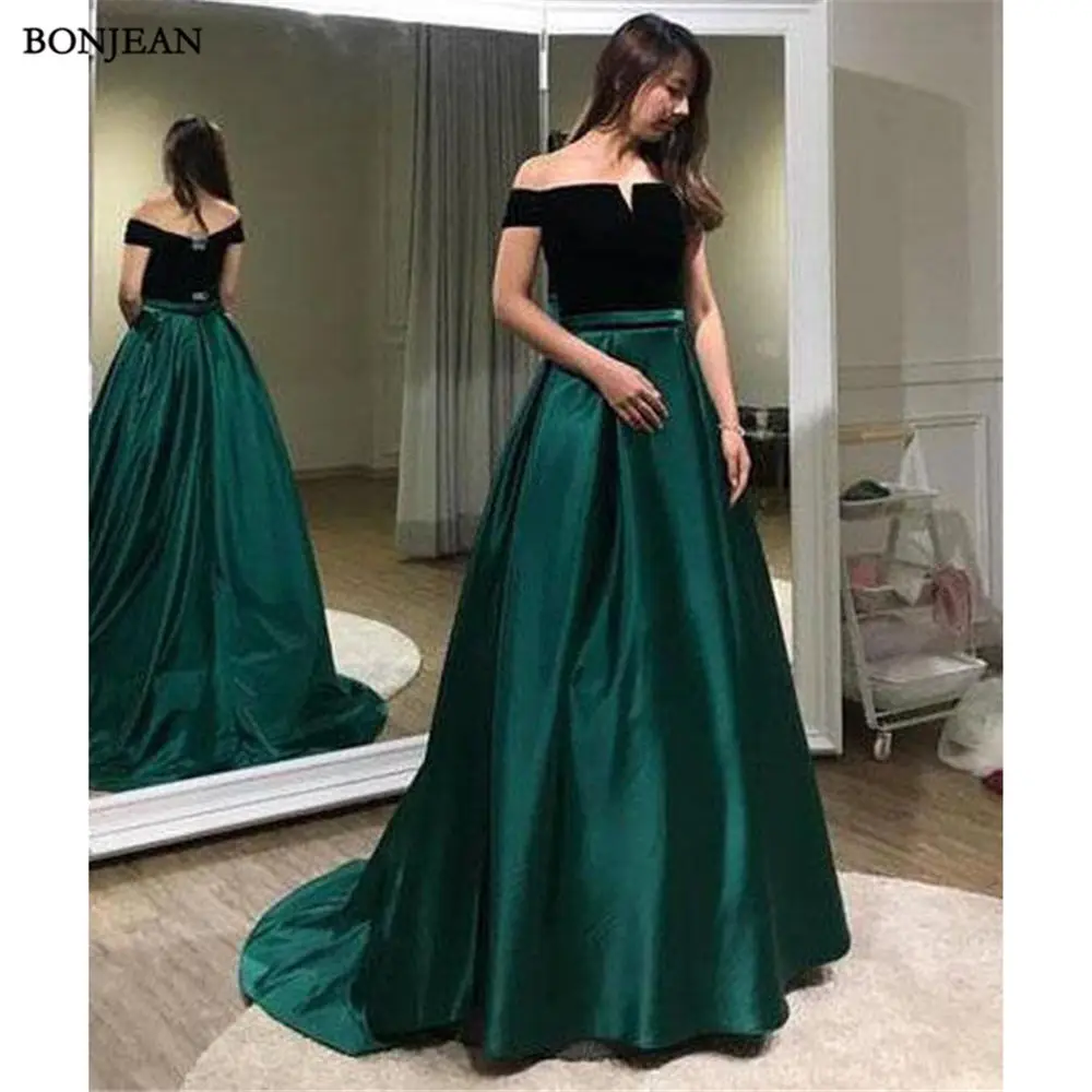 A-line Dark Green Off-the-shoulder Evening Dresses ,Cheap Prom Dresses