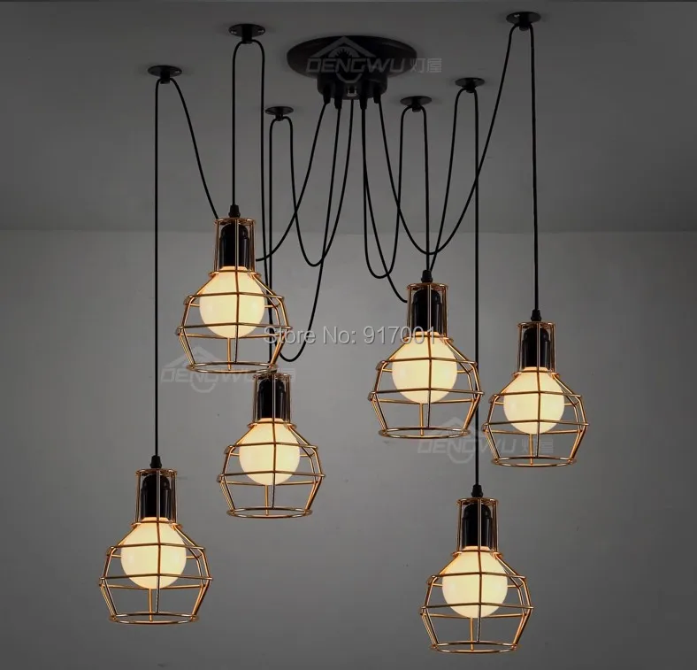 

Golden Case 6 lights Edison Bulb Pendant Chandelier Retro Loft Edison Lamp Lighting Fixture for Coffee Bar