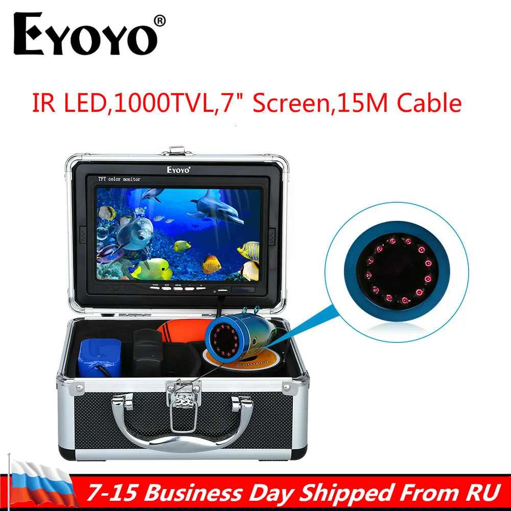 

Russian Local delivery!Eyoyo Original 1000TVL Fish Finder Underwater Fishing 7" Video Camera Monitor Sunvisor Infrared IR LED