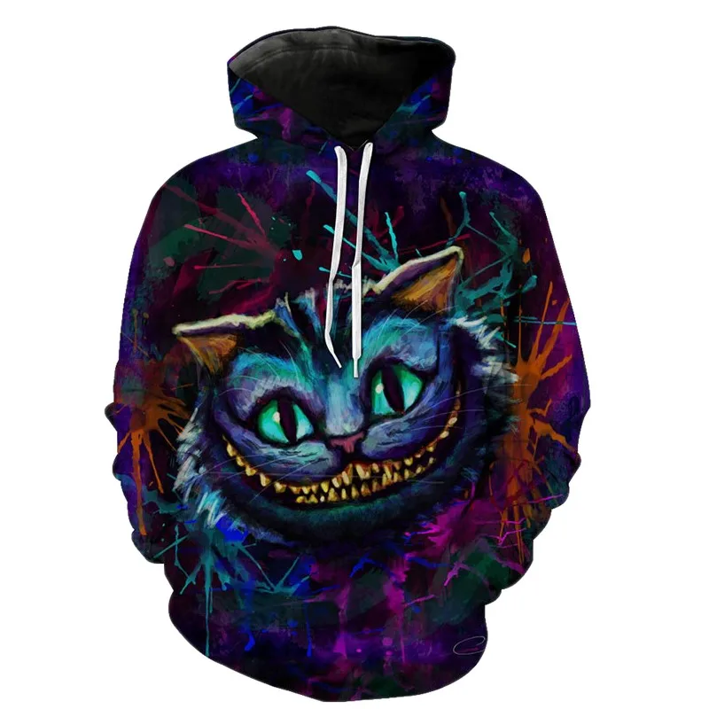  Raisevern Fashion Hoodies 3D Cheshire Cat Thin Hooded Pullovers Tops Plus Size Sweats Hoody Tracksu