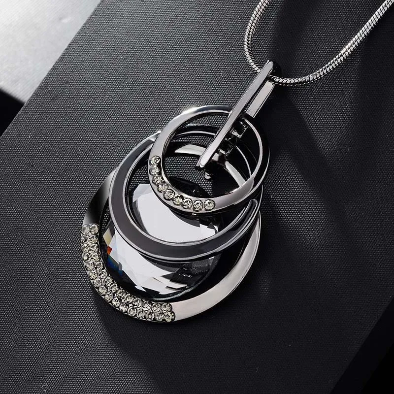 Модное Длинное Ожерелье серебряного цвета с большим геометрическим кристаллом, хорошее ювелирное изделие для женщин, цепочка для свитера - Окраска металла: X227