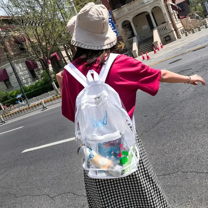 

2018 New Fashion Clear Backpack Girl Plastic Transparent Student School Bag Backpack Printingl Women Trave Shoulder Bags