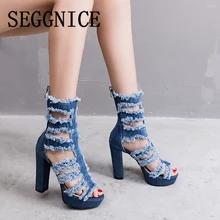 SEGGNICE Women's Super High Heel Sandals Denim Shoes Summer Fashion Platform Shoes Woman High Heel Sandals 2019 Zapatos De Mujer SEGGNICE Women's Super High Heel Sandals Denim Shoes Summer Fashion Platform Shoes Woman High Heel Sandals 2019 Zapatos De Mujer