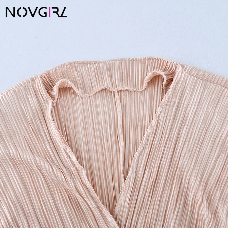 Novgirl Sexy Deep V Neck Long Sleeve Loose Women Jumpsuit 2019 Spring Autumn Patchwork Fashion Bodysuit Clubwear Casual Overalls black corset bodysuit