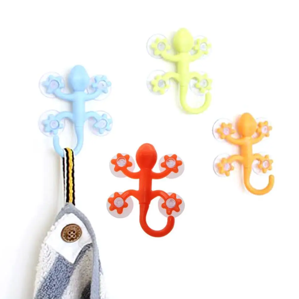 

3PCS Powerful Plastic Four Suction Cups Hook Gecko Wall Hanger Decoration Bathroom Random Color Gecko Hook