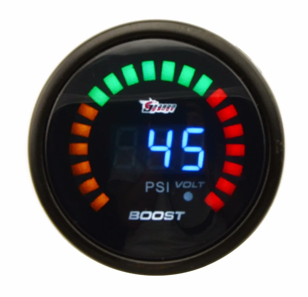 DRAGON GAUGE PSI 52MM Boost Turbo Gauge Black Color Analog Digital Blue