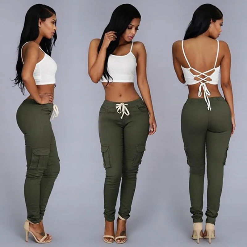 

Women's casual pants pocket drawstring Skinny Pencil Pants Pantalon Femme Female Long High Waist Trousers Women