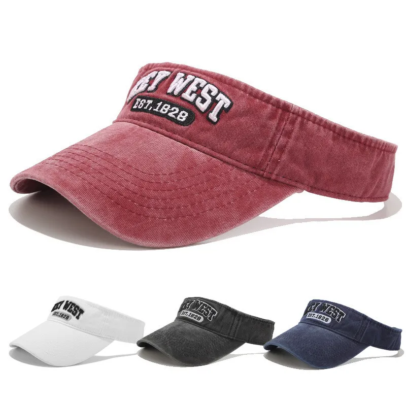 

SAGACE Sand Washed Hat Embroidery Empty Top Visor Hats Washed Denim Women Summer Sun Caps Women Men Sport Cap Adjustable