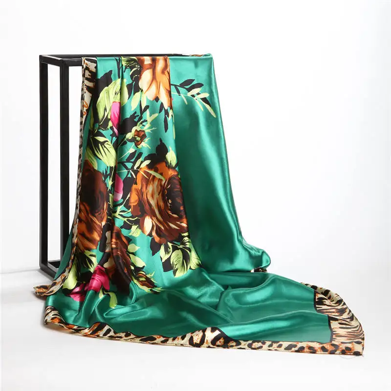 Весенне-летний цветной шелковый шарф с масляным цветочным принтом, Женский Большой сатиновый хиджаб, шарфы, платок, шаль, обертывания 90x90 см
