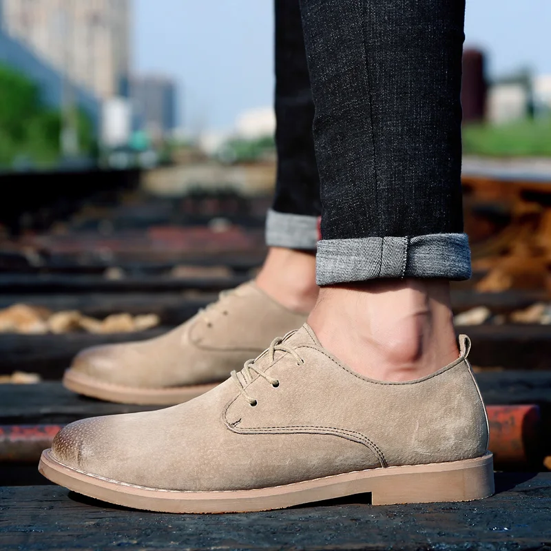 BomKinta Fashion Low Top Casual Leather Shoes Men Retro Brand Lace Up