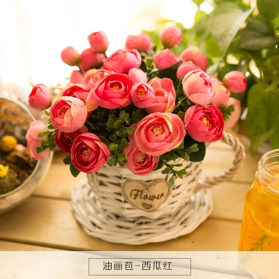 1 Набор, различные искусственные цветы, букет роз, плетеная корзина из ротанга, чашка, корзина-ваза, бонсай, свадебный Декор для дома, магазин, искусственный цветок, 15 видов цветов - Цвет: Bract Rose Deep Pink
