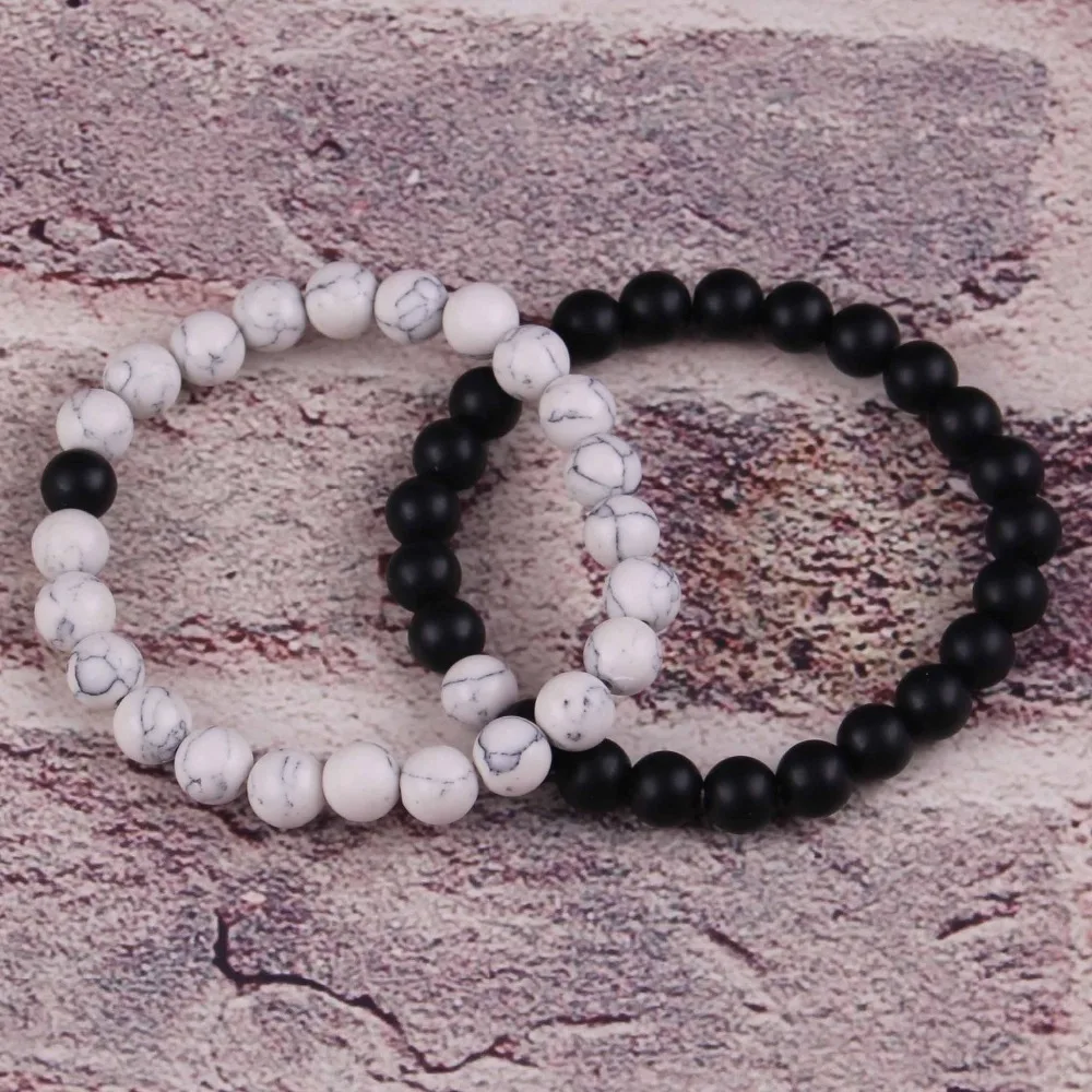 2Pcs/Set Matte Natural stone beads Couple Lovers best friend bracelet for women yoga Yin Yang Bracelets& Bangles men Jewelry