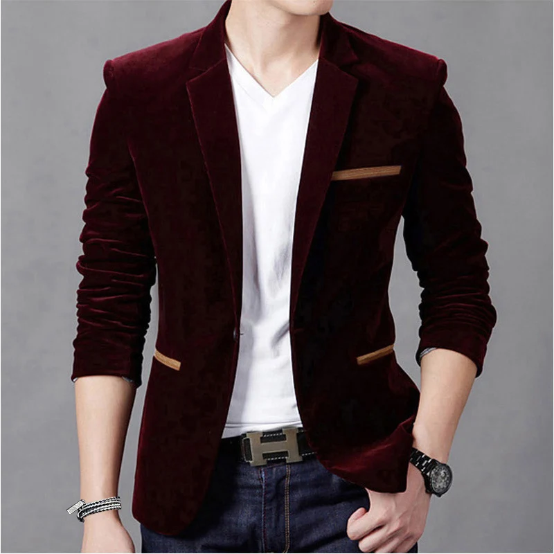 New Brand Men's Casual Blazer One Button Corduroy Slim Fit Fashion ...