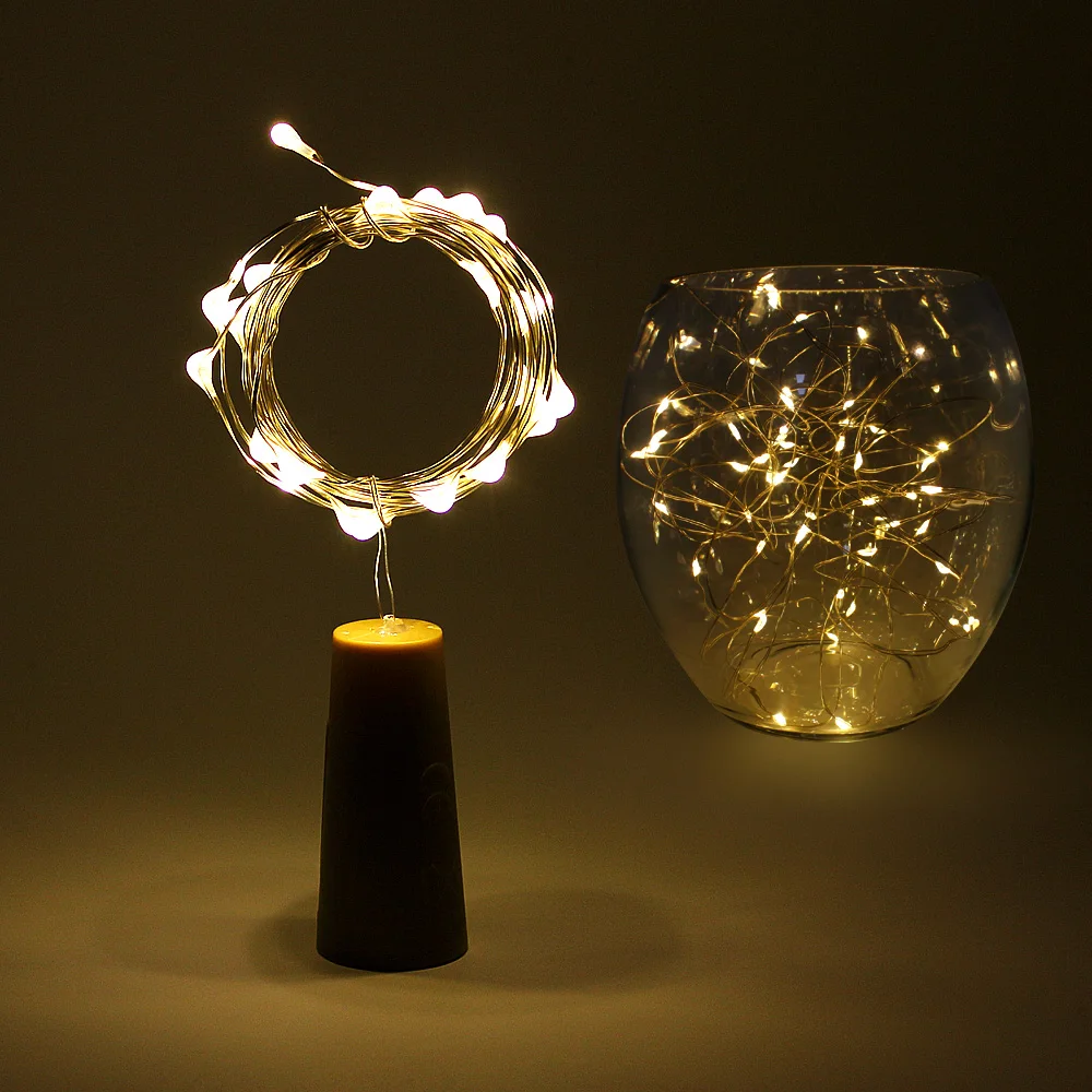 

1m / 2m Silver Copper Wire LED String Light Bottle Stopper For Fairy Party Wedding Christmas Holiday Lighting Powered by Battery