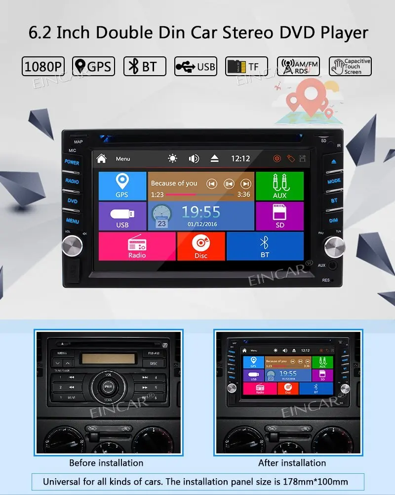 Sale Camera+Double 2 Din Touch Screen In Dash Stereo Car Receiver DVD 1080P Video Player Bluetooth GPS Navigation FM/AM RDS Radio TF 5